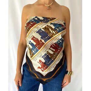 90s vintage multicolor baroque abstract print large silky square scarf crop top